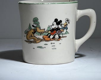 Taza infantil antigua de Walt Disney con Mickey y Minnie Mouse, Pluto y el Pato Donald