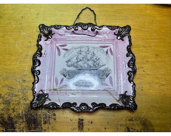 19th C Sunderland British Pink Lustreware 'Bless The British Isle’ Plaque 1