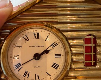 Mid-20th Century Swiss-made Log Cabin Alarm Clock Retailed by