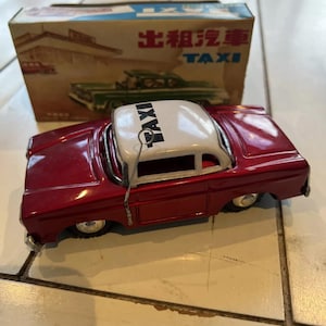 Vintage 1965 Ford Fairlane Taxi Cab Friction MF 713 Red Chinese Tin Toy Car