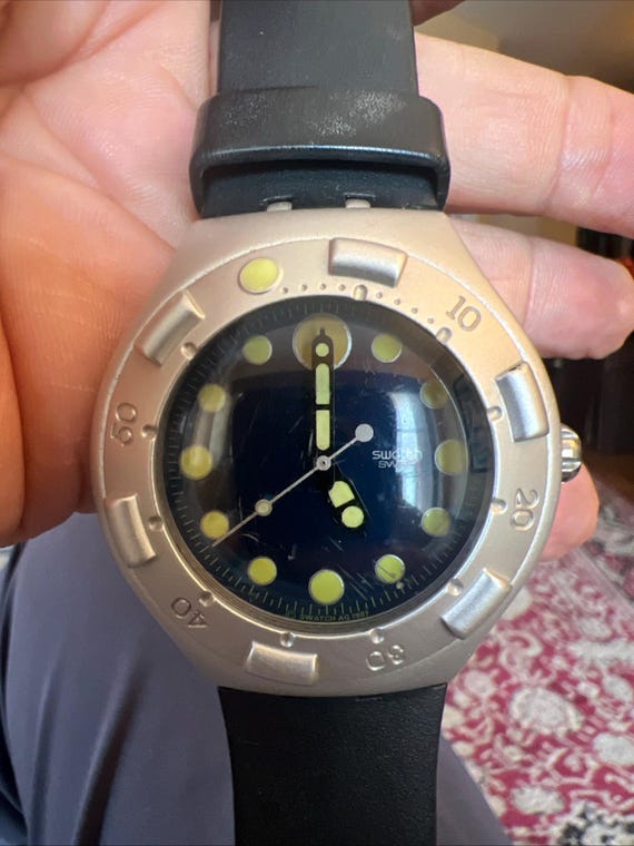 【ヴィンテージ】swatch access SCUBA 200　新品未使用 90s Swatch Irony Scuba 200 Watch, 1997 Blue Dial Green Dots Swiss