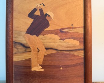 Vintage Hudson River Inlay Jeff Nelson Wood Marquetry Large Wall