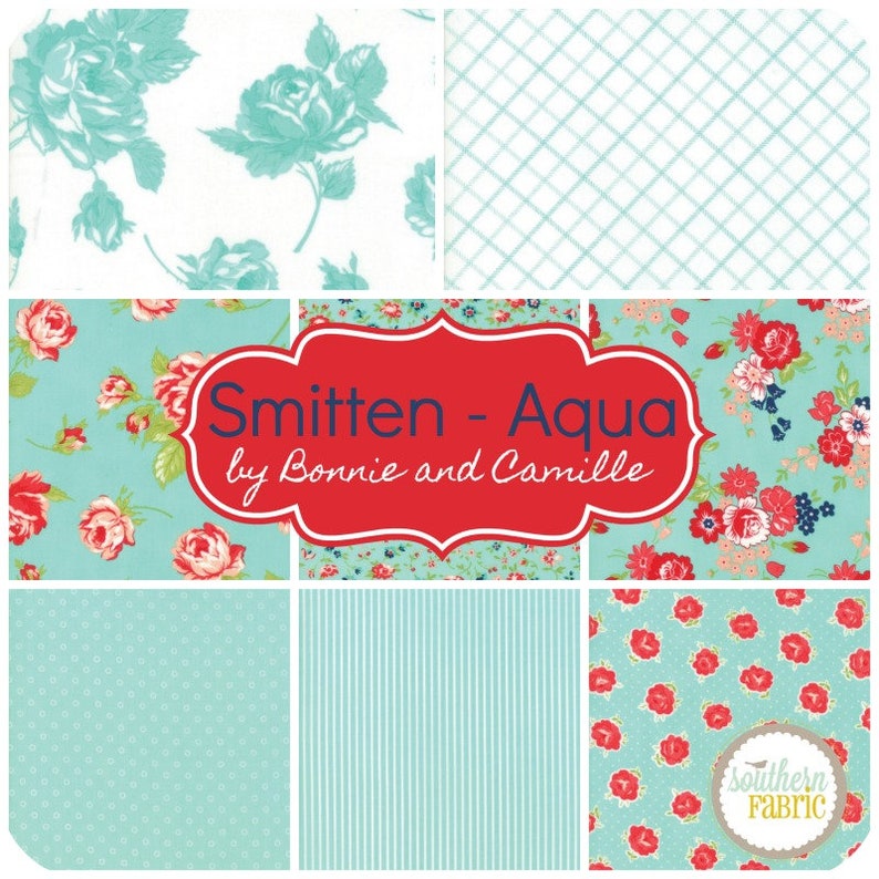 Bonnie and Camille Smitten 8-18x44 Cuts Half Yard Bundle Moda Quilt Fabric Aqua