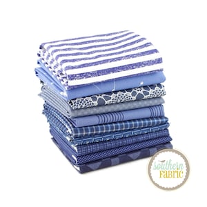 Dark Blue - Fat Quarter Bundle (10 pcs) by Mixed Designers for Southern Fabric