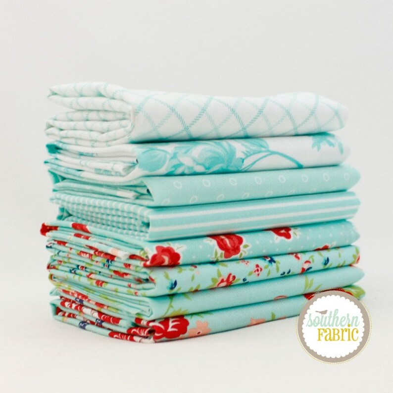 Bonnie and Camille Smitten 8-18x44 Cuts Half Yard Bundle Moda Quilt Fabric Aqua