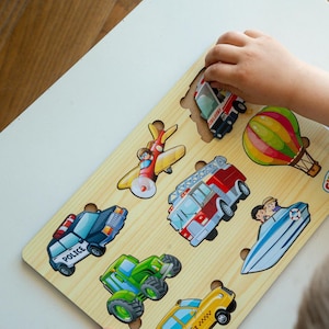 Wooden Puzzle Wooden Matching Games Kids Toys Room Decor Gift for Nephew Wooden Blocks Puzzles for Kids Transport Jigsaw Puzzles Home Games