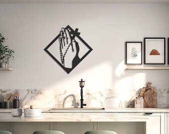 Biddende handen met kruis metalen muurkunst, decor christelijk geloof, minimalistische religieuze sculptuur, decoratie spiritueel huis en gebedsruimte