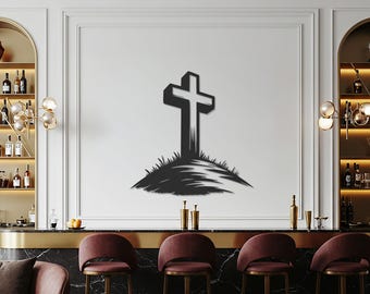 Cruz de metal para pared, decoración cristiana para el hogar, escultura de cruz de metal inspirada en la fe, decoración religiosa para paredes interiores y exteriores