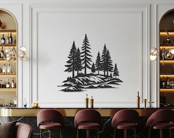 森の木々をモチーフにしたメタルウォールアート、自然をモチーフにした屋外装飾、風景ラインアート彫刻、モダンなガーデンウォールデザイン、自然愛好家へのギフト