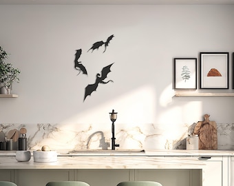 Set di decorazioni da parete in metallo con pipistrelli volanti, decorazione moderna con silhouette di pipistrello per Halloween, decorazione gotica per la cucina, decorazione da parete per feste in soggiorno