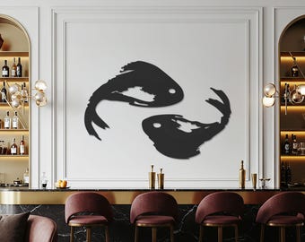 Escultura de pared metálica con peces koi Yin Yang, decoración zen para exteriores, símbolo de equilibrio para jardín, patio o sala de estar