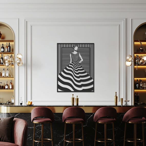 Striped Dress Woman Metal Wall Art, Fashion Inspired Modern Sculpture,  Elegant Minimalist Wall Decor, Contemporary Art for Home & Patio - Etsy New  Zealand