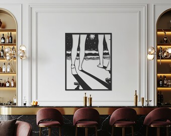 抽象的なビーチウォークメタルウォールアート、ミニマリストモダン彫刻、海岸線の装飾、現代的な家とリビングルームの装飾