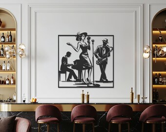 Jazz Band Metal Wall Art, Musician Silhouette Decor, Retro Bar Wall Sculpture, Modern Musical Home Design, Saxophone Singer Art Gift