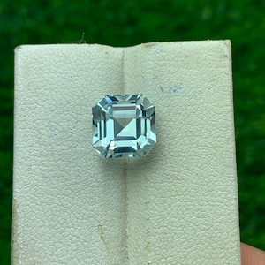 Natural Aquamarine stone unheated untread loose gemstone| faceted gem for jewellery making| cut stone| Genuine Asscher cut.