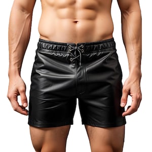 Men&#39;s Genuine Leather Shorts - Black Leather Gym Shorts, Festival Wear, Clubwear, Casual Streetwear, Handmade Soft Leather Shorts