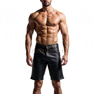 Men’s Genuine Leather Shorts - Western Black Fitted Summer Shorts - Streetwear Muscle Fit Custom Tailored Shorts - Steampunk Leather Shorts