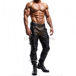 Men’s Genuine Leather Pants - Slim Fit Biker Style Cargo Trousers - Y2k Utility Pants - Rocker Goth Trousers - Heavy Duty Techwear Pants