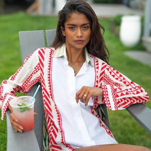 White 100% Organic Cotton Tribal Design Relaxed Fit Super Comfy Handwoven Boho Chic Womens Full Sleeve Clothing Shirt