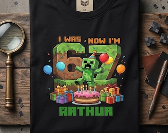 Personalized I Was 6 Now I’m 7 Birthday Shirt, 7th Birthday Gaming Shirt, Minecraft Birthday Tee, Pixel Birthday Party Outfit, Meme Birthday