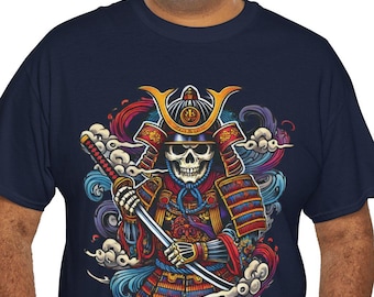 Samurai with Skull Face Traditional Japanese Color Tattoo Design Vintage Retro Design Irezumi His Unisex Comfort Tee Shirt