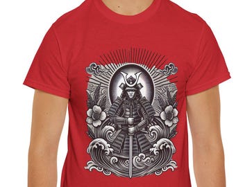 Samurai With Rising Sun Traditional Japanese Black and Gray Tattoo Design Vintage Retro Design Irezumi His Her Unisex Comfort Tee Shirt