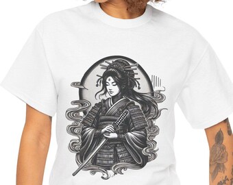 Samurai Female Woman Traditional Japanese Black and Gray Tattoo Design Vintage Retro Design Irezumi Her Unisex Comfort Tee Shirt