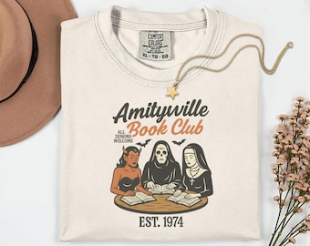 Amityville Book Club T-Shirt for Horror Reader,  Scary Book Lover Halloween Tee, Spooky Season Fall Shirt, Bookworm Autumn Cozy Tshirt