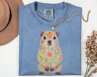 Camiseta com estampa floral Rock Hyrax, camiseta WAWA Hyrax Meme, camiseta vintage Unhinged, camiseta Hyrax Lover, camiseta com cores vibrantes e confortáveis para animais