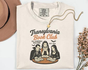 Transylvania Book Club T-Shirt for Horror Reader,  Scary Book Lover Halloween Tee, Spooky Season Fall Shirt, Bookworm Autumn Cozy Tshirt
