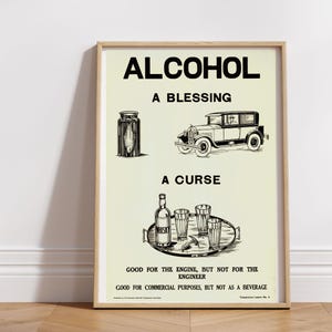 Prohibition Poster, Alcohol A Blessing A Curse, Dominion Scientific Temperance, Bar Wall Art, Poster for Bar, Man Cave Wall Art