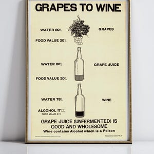 Verbotsposter, Grape to Wine - Grape Juice is Good, Dominion Wissenschaftliche Mäßigkeit, Bar Wandkunst, Plakat für Bar, Mannhöhle Wandkunst