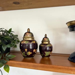 Vintage Cloisonné Brass Lidded Jar Set