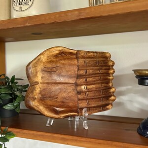 Vintage hand carved wooden bowl &#39;hands of hope&#39; bowl