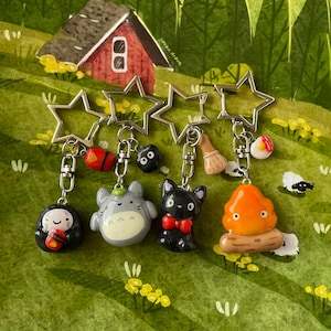 handmade ghibli keychain/ bag charms. totoro calcifer gigi no face bag charms and keychains/cute handmade ghibli gifts