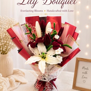 Handmade Lily Bouquet | Fuzzy Wire Chenille Flowers, Pink Ombre Arrangement