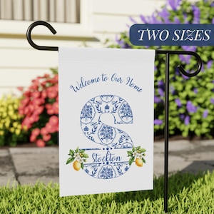 Custom Toile Monogram Garden Flag: Personalized Family Name Yard Sign