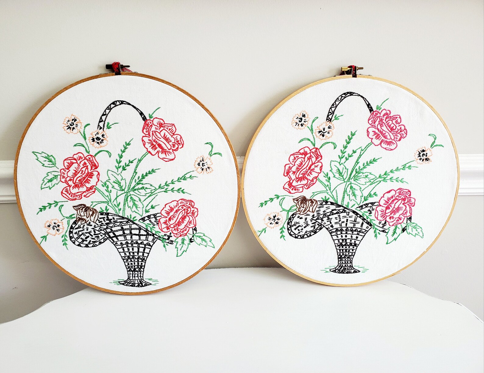 Pair of Vintage Embroidery Hoops with vintage salvaged Etsy