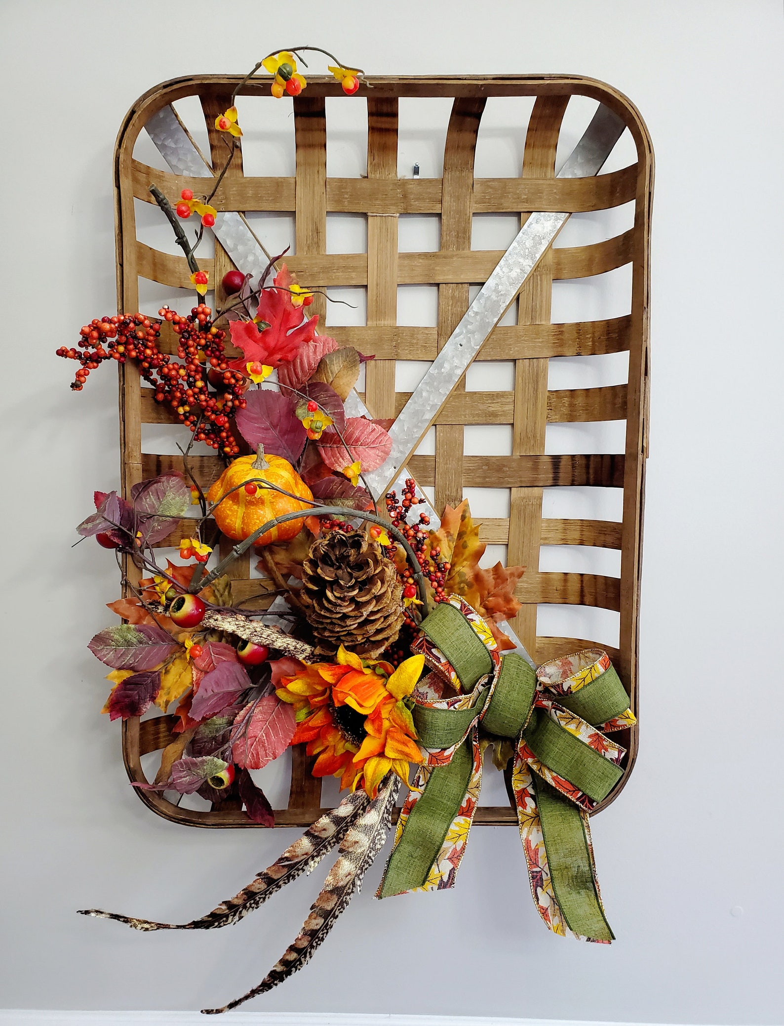 Wall Hanging Fall Vintage Tobacco Basket Wreath Autumn Door Etsy