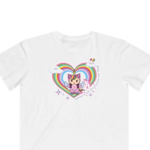 Kinder T-Shirt Einhorn Flügel, Regenbogen-Herz & Sterne | Inspirierendes Zitat - Alles ist möglich, wenn du deine Magie fliegen lässt