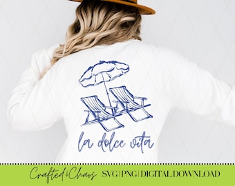 La Dolce Vita SVG PNG / Diseño de camiseta de playa italiana / Camiseta gráfica retro / Camiseta de vacaciones Svg / Verano italiano preppy Png / Diseño de verano