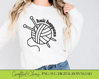 SVG PNG de tejido, archivo digital de tejido, chica astuta, descarga digital de tejido, tejido sucede SVG, camisa de tejido