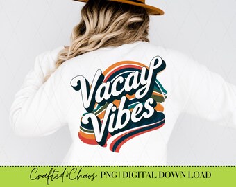 Vacay Vibes Sublimation PNG | Retro Stripe Rainbow Vacation Shirt Design | Vacay Mode Shirt | Digital Download | Trendy Summer Vibes Png