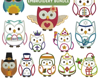 Owl Applique Embroidery Design: Machine Embroidery (Digital Download)