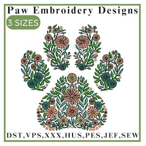 Paw Embroidery Design, Dog Paw Embroidery, Paw Filled Stitch, Cat Paw Embroidery, Dog embroidery, Animal Paw Embroidery, Machine Embroidery