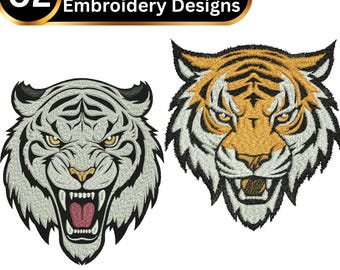 Tiger Head Embroidery Designs Bundle, Roaring Wild Animal Machine Files (Digital Download)