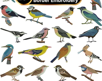 16+ Elegant Birds Embroidery Design, Bird Machine Embroidery Patterns, Sparrow Kingfisher Blue Tit, machine Embroidery Designs PES File