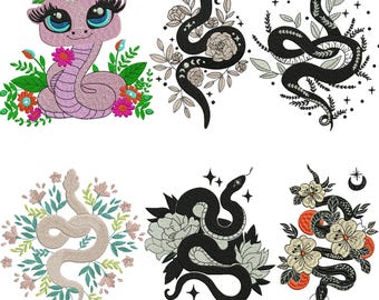 Diseño de bordado de serpiente floral: Patrón de bordado a máquina (descarga digital)
