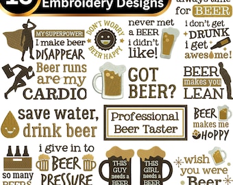 Bear Quotes Embroidery Designs Bundle Funny Beer Sayings Machine Embroidery Files PES DST VP3 HUS jef xxx sew Instant Download Gift Idea