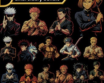 Premium Anime embroidery design, Anime Inspired Embroidery, premium anime-inspired Jujutsu kaisen, Gojo & Sukuna, Machine embroidery design.